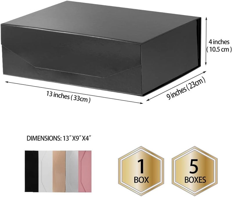 PACKGILO 5 Black Large Gift Boxes with Lid 13x9x4 Inches, Bridesmaid Proposal Boxes, Hard Collapsible Gift Box with Magnetic Closure, Groomsman Box Reusable Gift Boxes for Clothes (Glossy Black) - Image 4